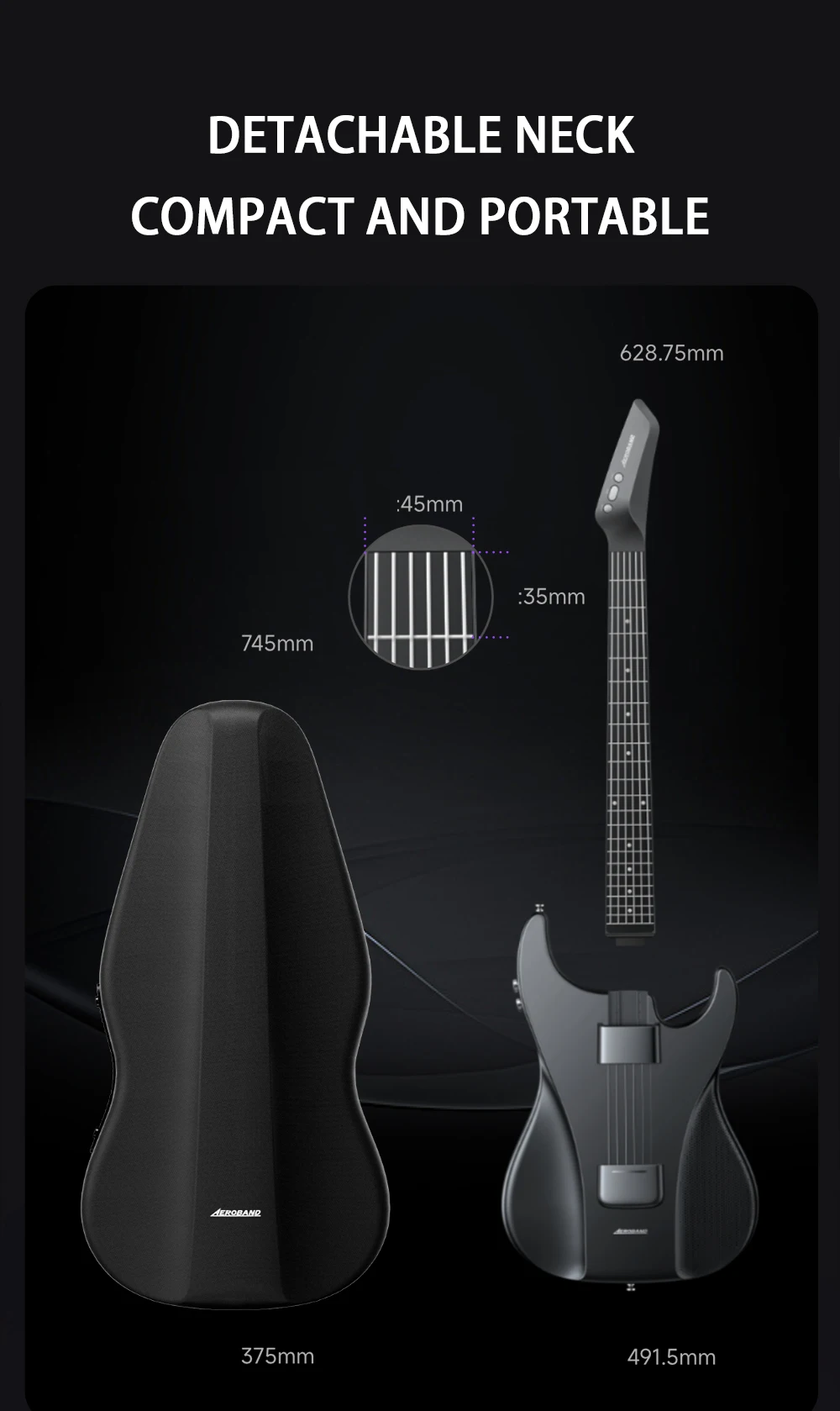 AeroBand Guitar Travel Electric Guitar Pain-Free Silicone String All-in-One 9 Sound Styles Acoustic Bass With Speaker Microphone