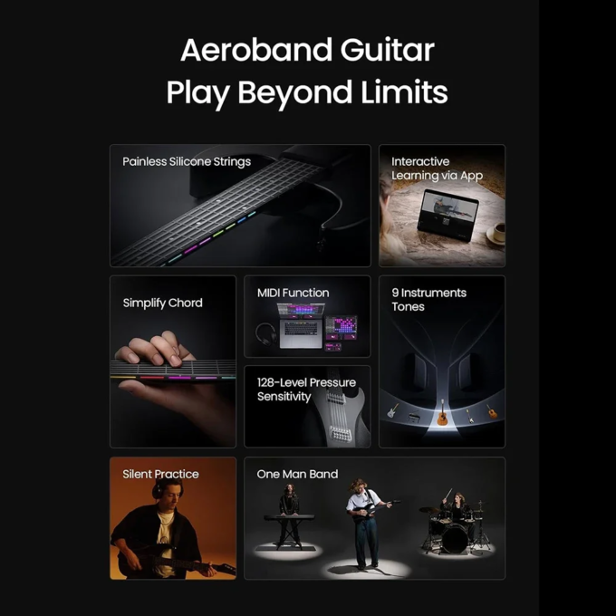AeroBand Guitar Travel Electric Guitar Pain-Free Silicone String All-in-One 9 Sound Styles Acoustic Bass With Speaker Microphone - Image 2