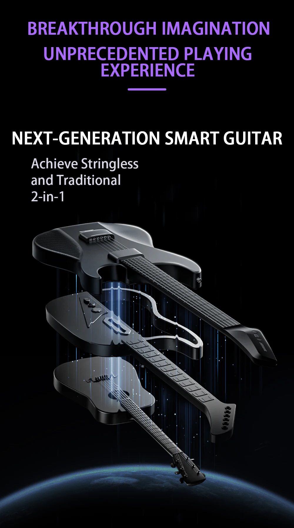 AeroBand Guitar Travel Electric Guitar Pain-Free Silicone String All-in-One 9 Sound Styles Acoustic Bass With Speaker Microphone