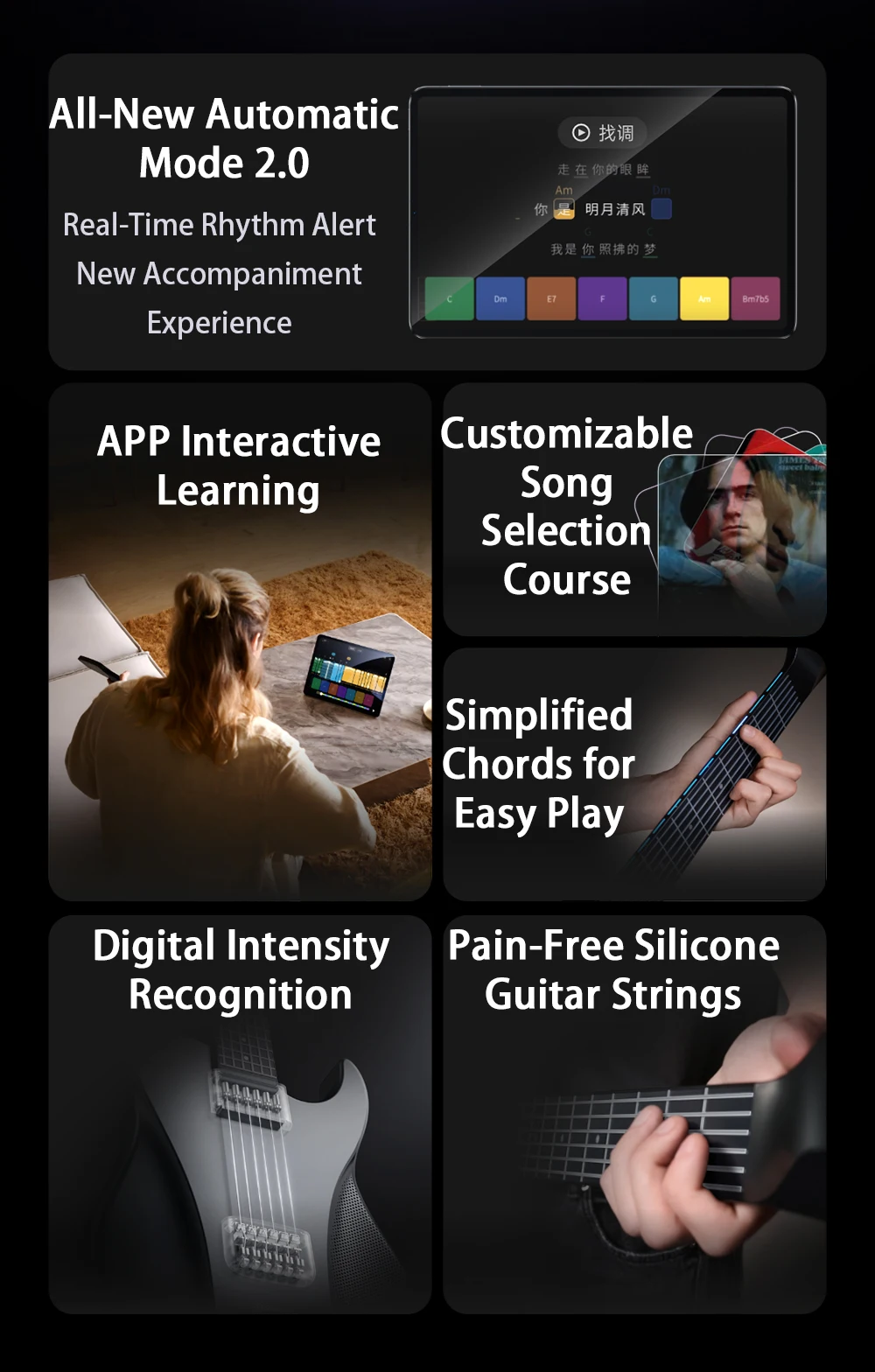 AeroBand Guitar Travel Electric Guitar Pain-Free Silicone String All-in-One 9 Sound Styles Acoustic Bass With Speaker Microphone