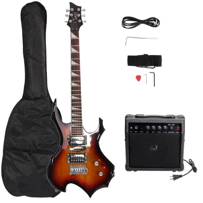 Electric Bass Guitar Full Size Flame Design Bass Set w/20 Watt Amplifier,Portable Bass Bag,For Music Lover Beginner