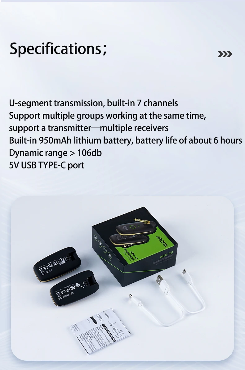 AROMA UHF Wireless Guitar System Guitar Transmitter Receiver For Electric Guitar Bass Wireless Transmitter Built-In Rechargeable AROMA UHF Wireless Guitar System Guitar Transmitter Receiver For Electric Guitar Bass Wireless Transmitter Built-In Rechargeable