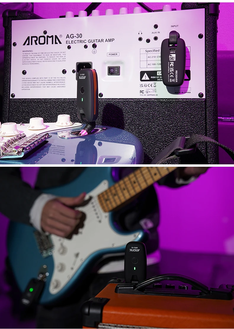 AROMA UHF Wireless Guitar System Guitar Transmitter Receiver For Electric Guitar Bass Wireless Transmitter Built-In Rechargeable AROMA UHF Wireless Guitar System Guitar Transmitter Receiver For Electric Guitar Bass Wireless Transmitter Built-In Rechargeable