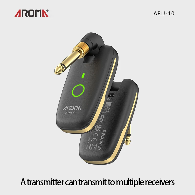 AROMA UHF Wireless Guitar System Guitar Transmitter Receiver For Electric Guitar Bass Wireless Transmitter Built-In Rechargeable