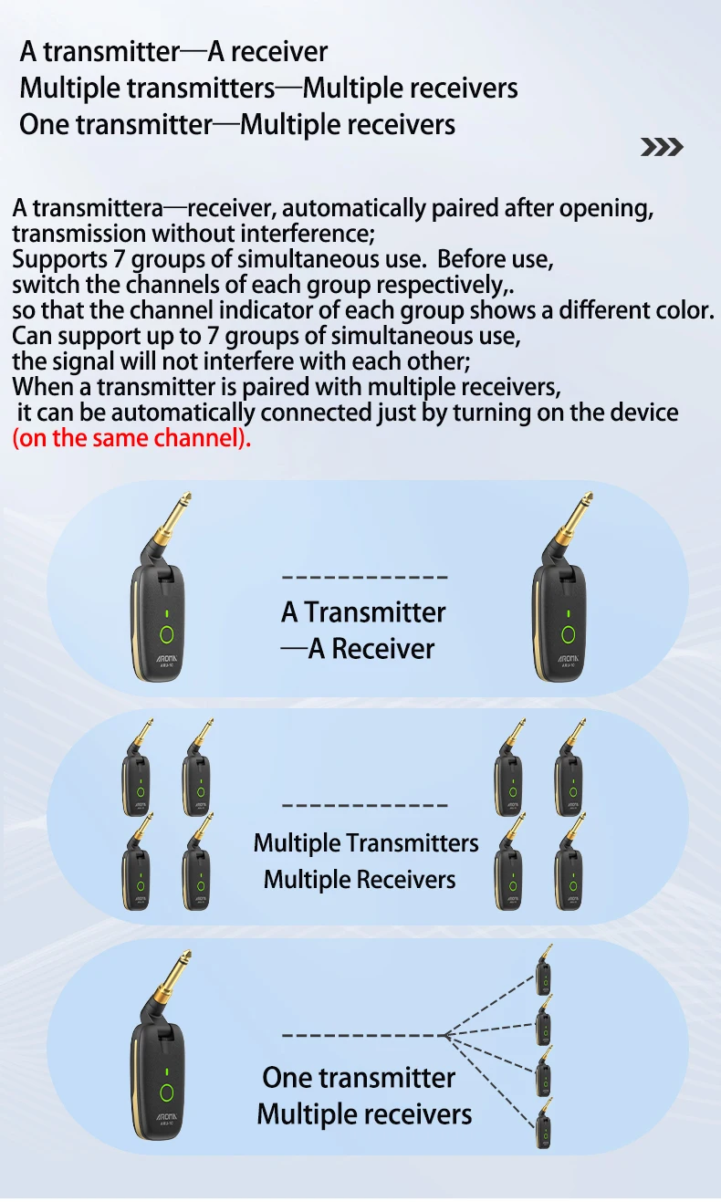 AROMA UHF Wireless Guitar System Guitar Transmitter Receiver For Electric Guitar Bass Wireless Transmitter Built-In Rechargeable AROMA UHF Wireless Guitar System Guitar Transmitter Receiver For Electric Guitar Bass Wireless Transmitter Built-In Rechargeable
