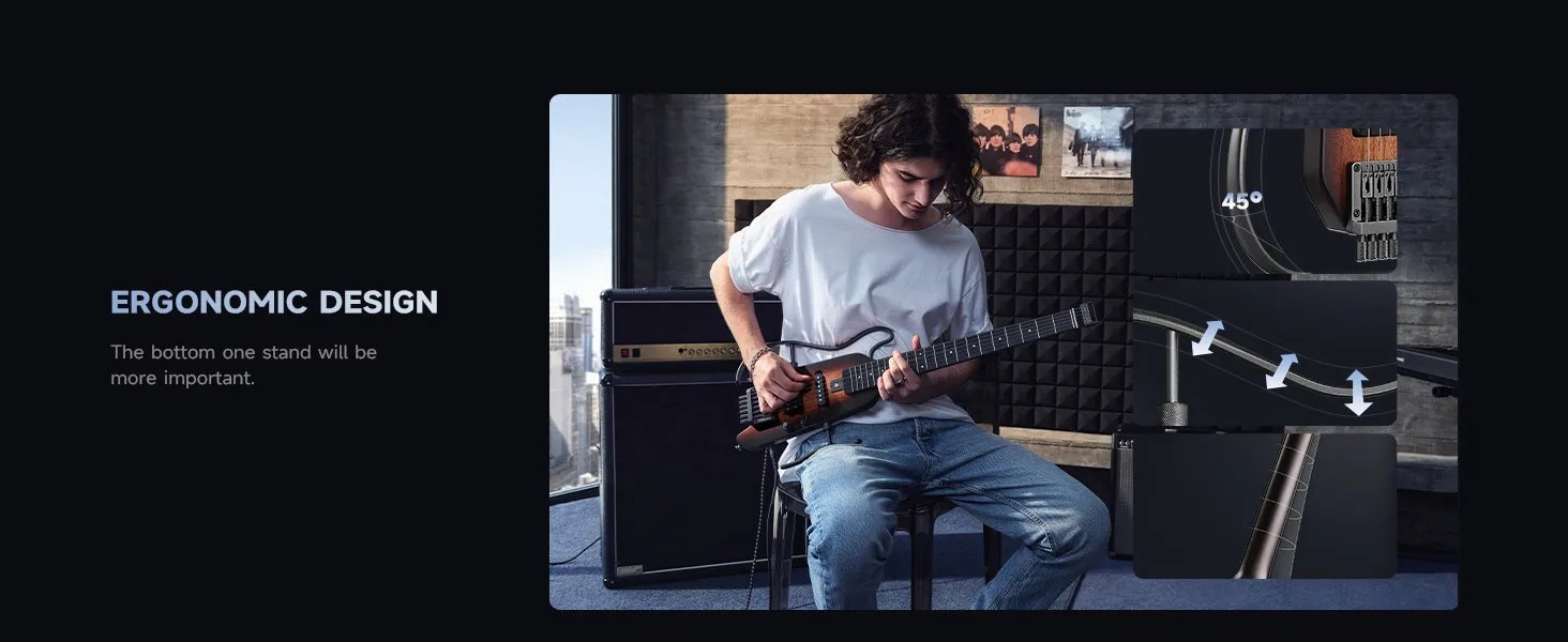 Donner HUSH-X Electric Guitar Kit - hush x Headless Guitar, Great for Travel and Practice, Mahogany Solid Body with Easy A