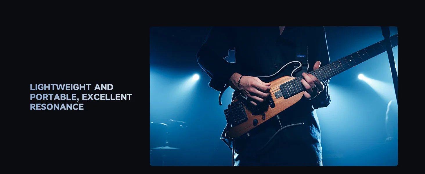 Donner HUSH-X Electric Guitar Kit - hush x Headless Guitar, Great for Travel and Practice, Mahogany Solid Body with Easy A