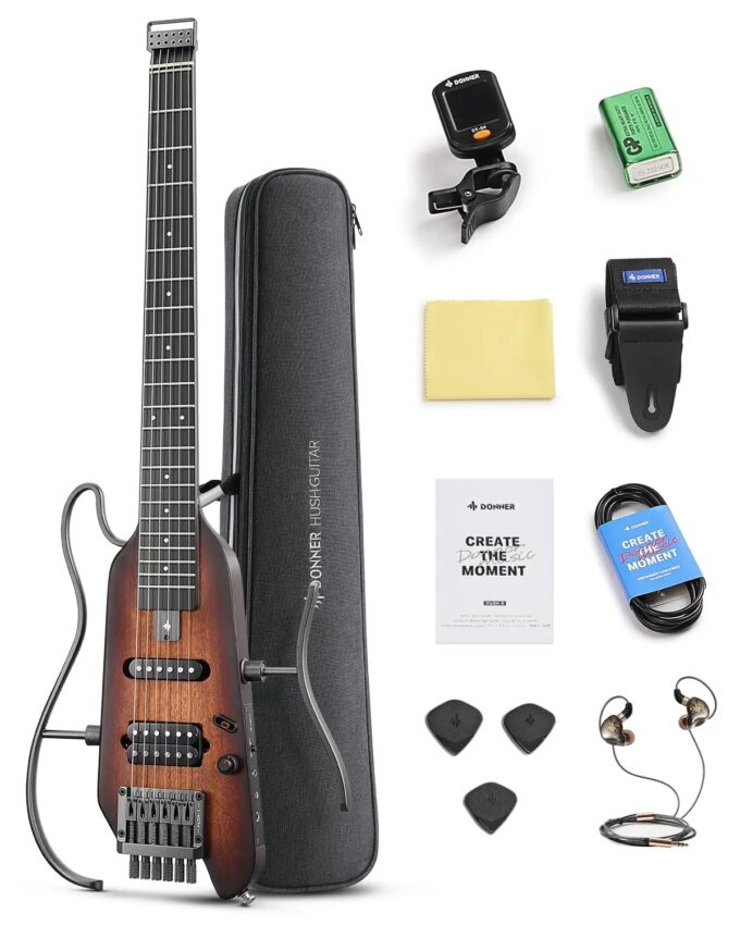 Donner HUSH-X Electric Guitar Kit - hush x Headless Guitar, Great for Travel and Practice, Mahogany Solid Body with Easy A - Image 6