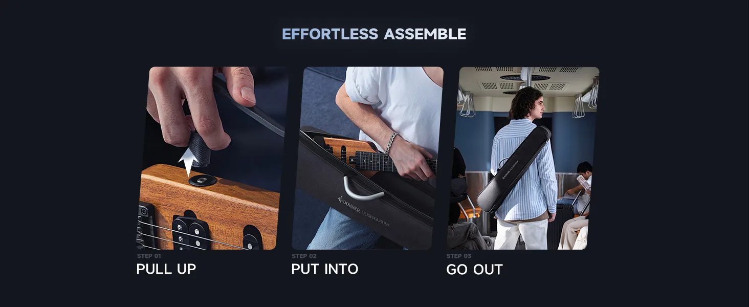 Donner HUSH-X Electric Guitar Kit - hush x Headless Guitar, Great for Travel and Practice, Mahogany Solid Body with Easy A