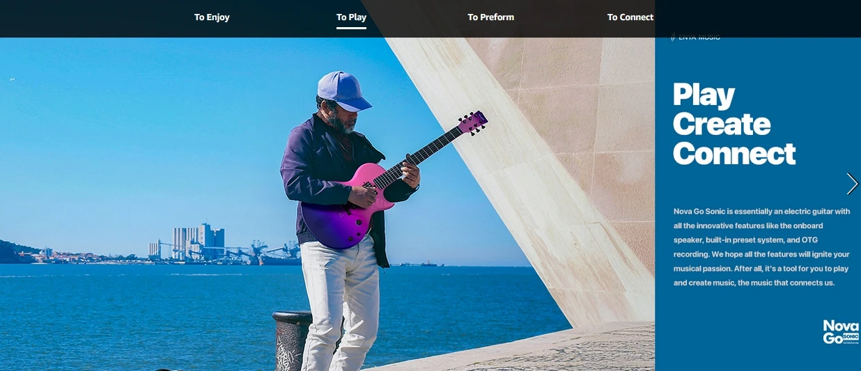 Enya Electric Guitar Nova Go Sonic Smart Electric Carbon Fiber Guitarra with Wireless Speaker, Onboard Presets, Charging Cable