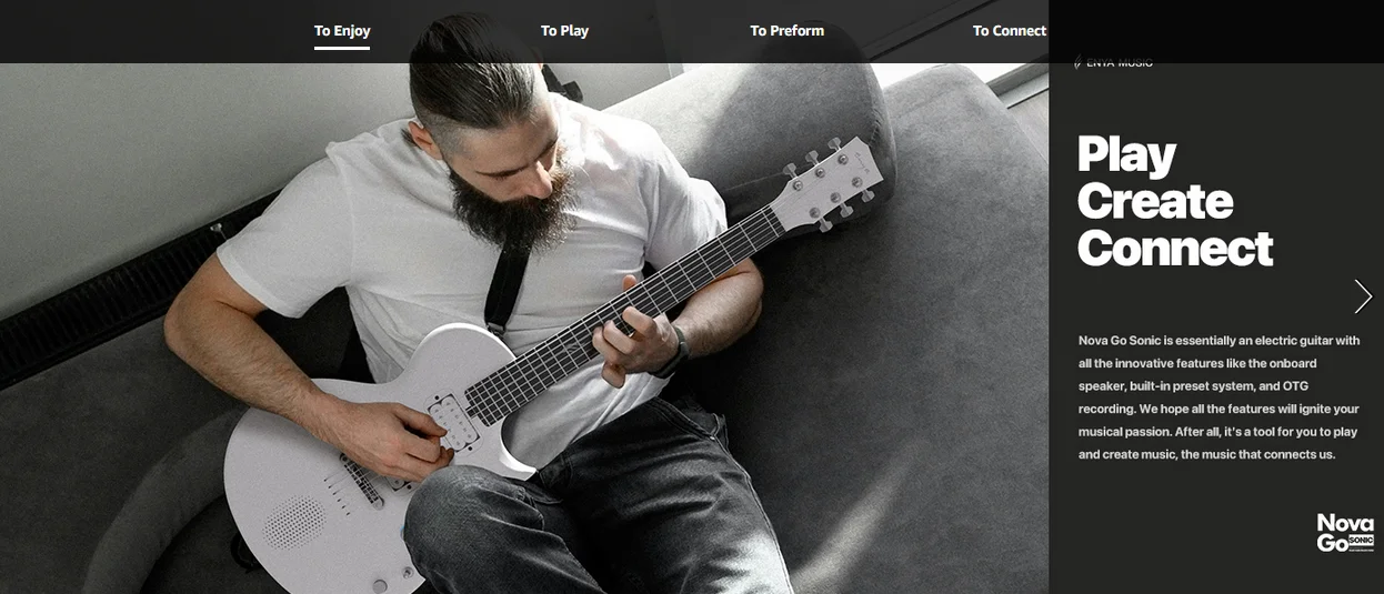 Enya Electric Guitar Nova Go Sonic Smart Electric Carbon Fiber Guitarra with Wireless Speaker, Onboard Presets, Charging Cable