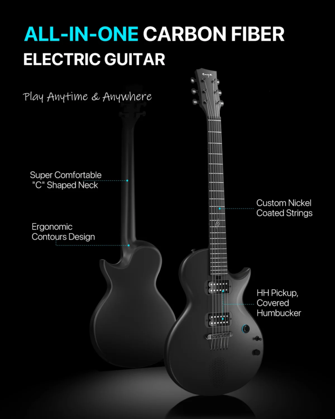 Enya Electric Guitar Nova Go Sonic Smart Electric Carbon Fiber Guitarra with Wireless Speaker, Onboard Presets, Charging Cable - Image 2