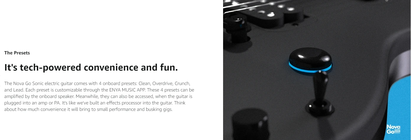 Enya Electric Guitar Nova Go Sonic Smart Electric Carbon Fiber Guitarra with Wireless Speaker, Onboard Presets, Charging Cable