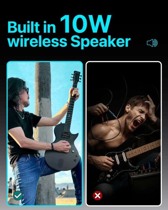 Enya Electric Guitar Nova Go Sonic Smart Electric Carbon Fiber Guitarra with Wireless Speaker, Onboard Presets, Charging Cable - Image 3