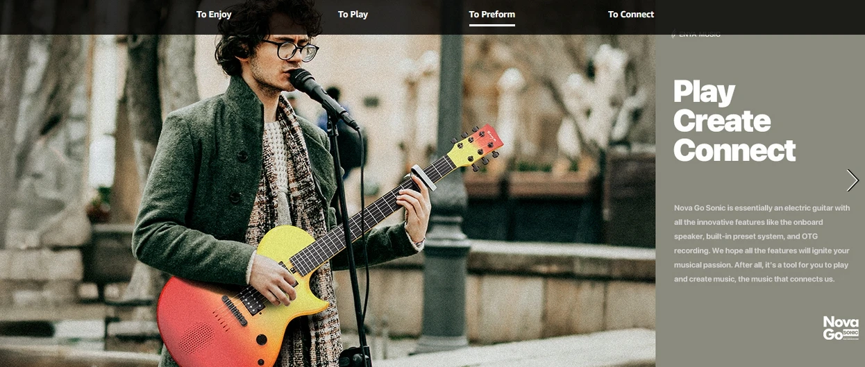 Enya Electric Guitar Nova Go Sonic Smart Electric Carbon Fiber Guitarra with Wireless Speaker, Onboard Presets, Charging Cable