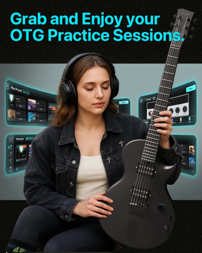 Enya Electric Guitar Nova Go Sonic Smart Electric Carbon Fiber Guitarra with Wireless Speaker, Onboard Presets, Charging Cable - Image 5