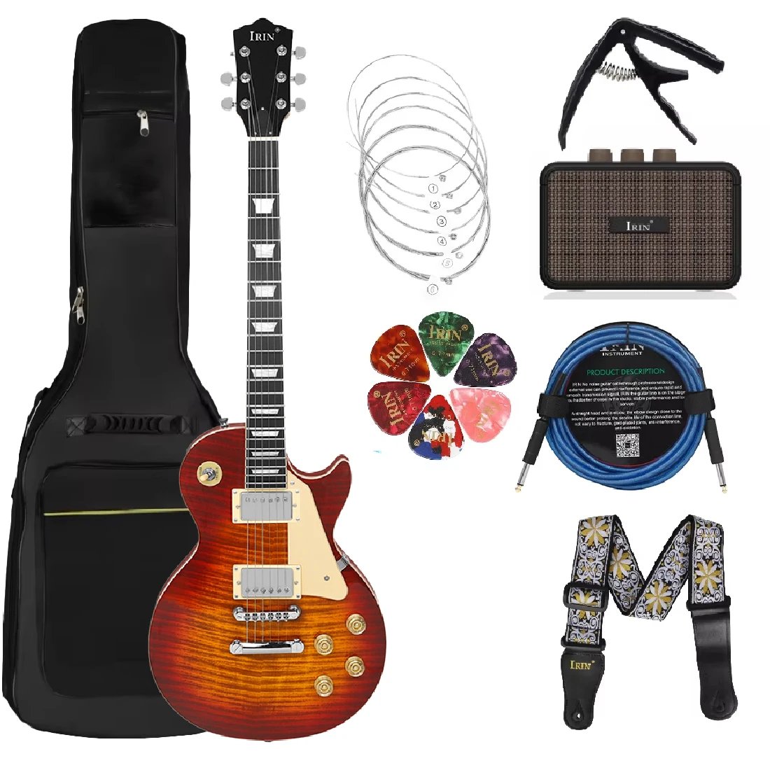 IRIN 6 Strings Tiger Patterned Red Electric Guitar 39 Inch Solid Full-size Electric Guitar Starter Kit Includes Amplifier Bag IRIN 6 Strings Tiger Patterned Red Electric Guitar 39 Inch Solid Full-size Electric Guitar Starter Kit Includes Amplifier Bag