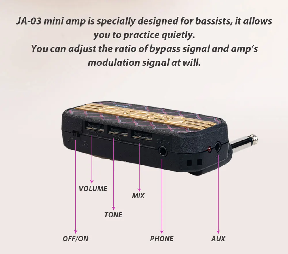 JOYO JA-03 Portable Bass Guitar Amplifier Mini Headphone Amplifier 6 Sound Effects Electric Guitar Amplifier Guitar Accessories