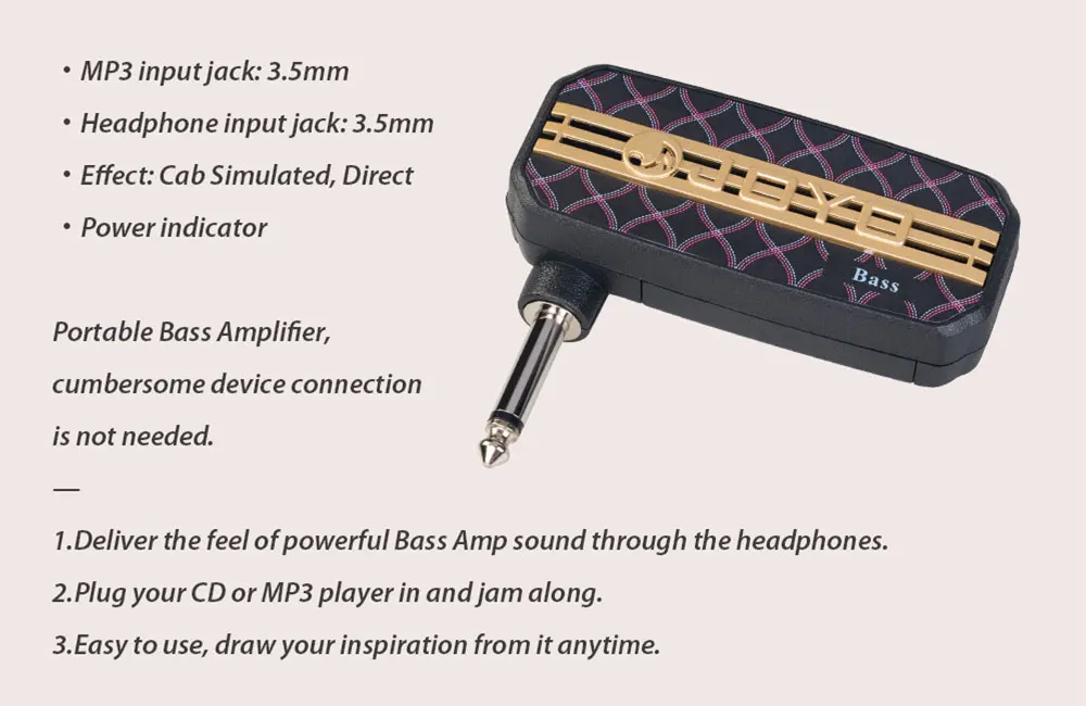 JOYO JA-03 Portable Bass Guitar Amplifier Mini Headphone Amplifier 6 Sound Effects Electric Guitar Amplifier Guitar Accessories