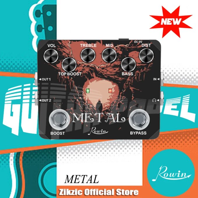 Rowin Heavy Metal Distortion Guitar Effect Pedal with 80s or 90s Metal Sounds Crazy Metal Sounds and Earphone Useable Output - Image 2