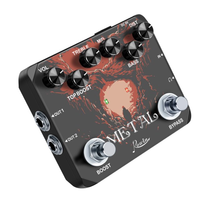 Rowin Heavy Metal Distortion Guitar Effect Pedal with 80s or 90s Metal Sounds Crazy Metal Sounds and Earphone Useable Output - Image 3