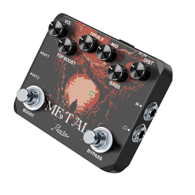 Rowin Heavy Metal Distortion Guitar Effect Pedal with 80s or 90s Metal Sounds Crazy Metal Sounds and Earphone Useable Output - Image 4