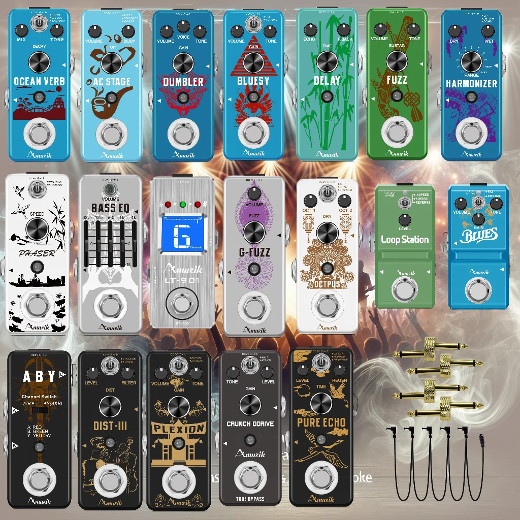 Amuzik Guitar Pedals Effects Phaser Overdrive Distortion Delay Octpus COMPRESSOR Blues EQ Equalizer Chorus Fuzz Noise Gate