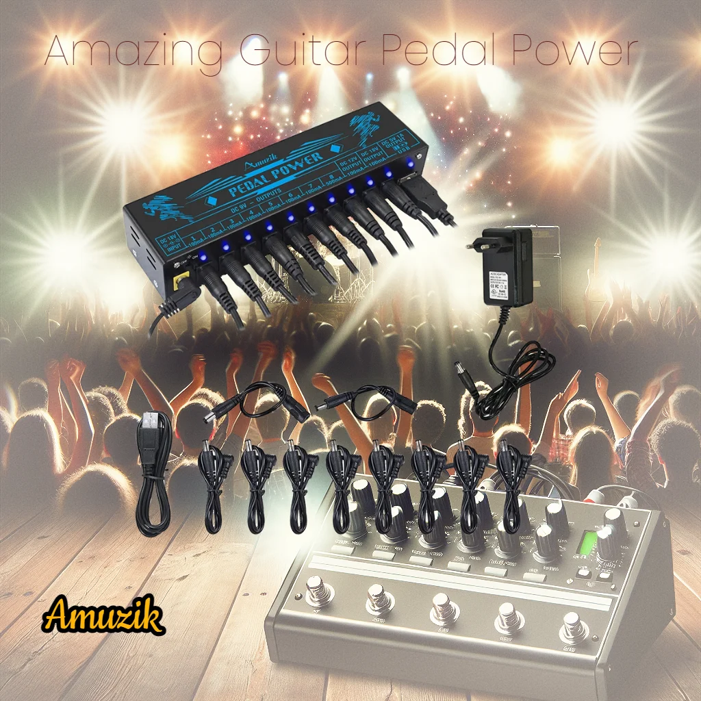 Amuzik Guitar Pedals Effects Phaser Overdrive Distortion Delay Octpus COMPRESSOR Blues EQ Equalizer Chorus Fuzz Noise Gate