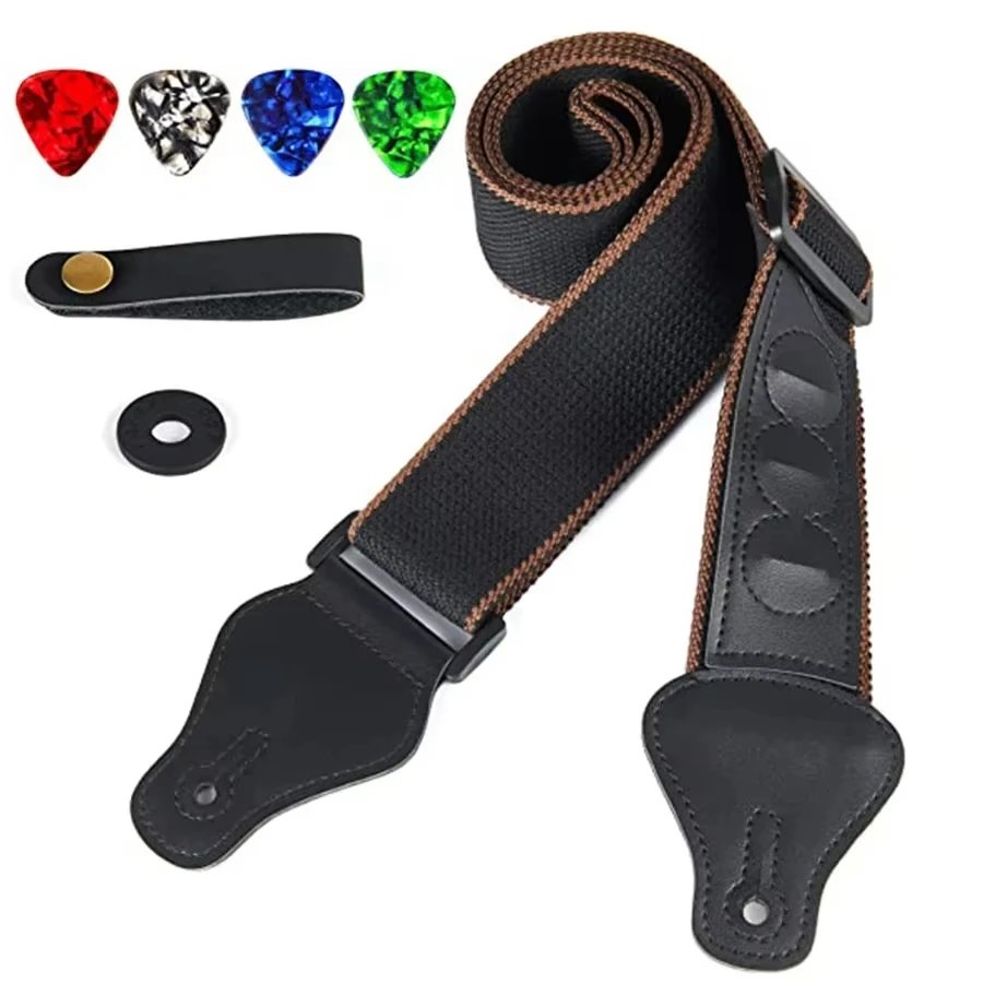 10pcs Guitar Strap for Electric Bass and Acoustic Guitars Include 5 Guitar Picks and 1 Hold and 2 Washers, Gift for Guitarists