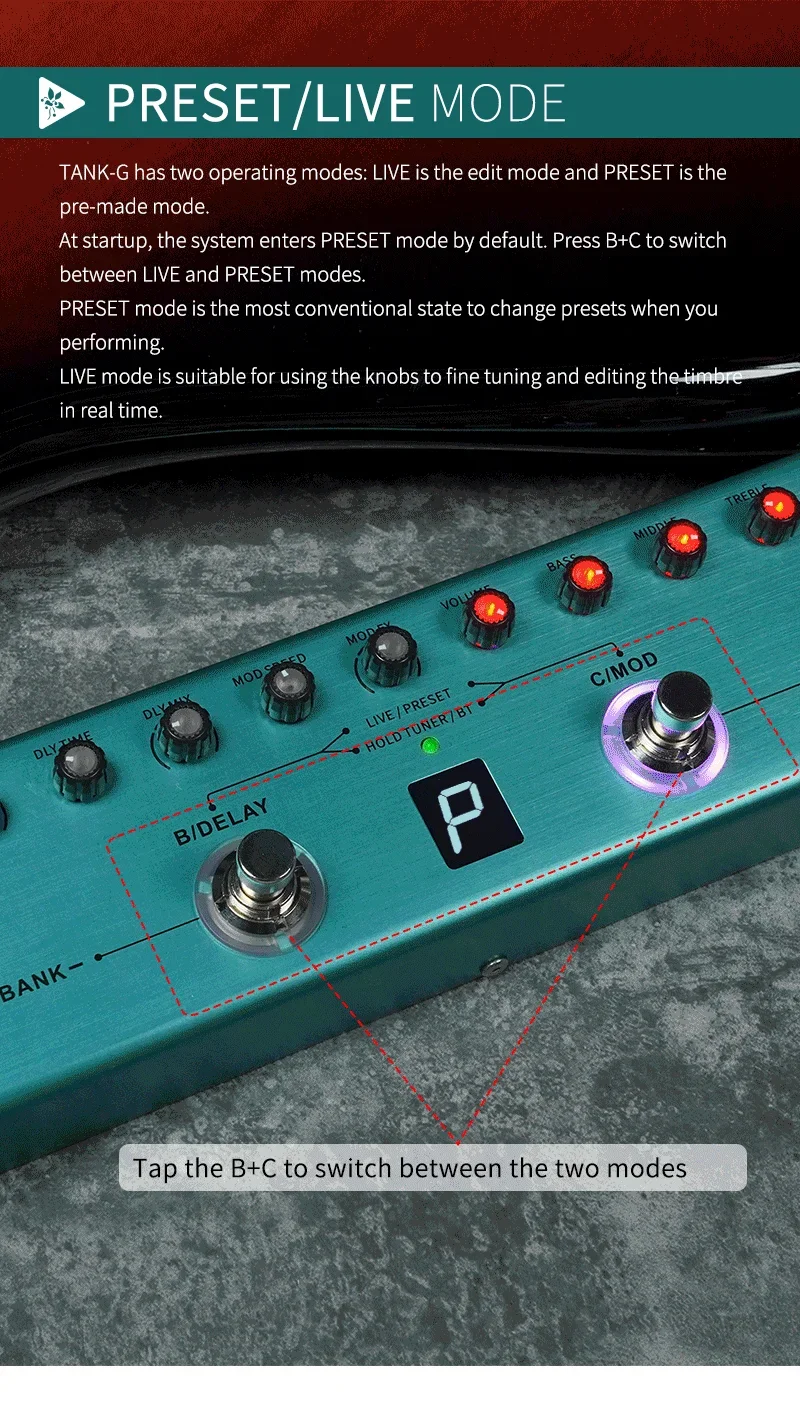M vave Tank G Pure Digital Multi Effects Guitar Pedal Effector Reverb Delay MOD AMP Built in Rechargeable Lithium Battery