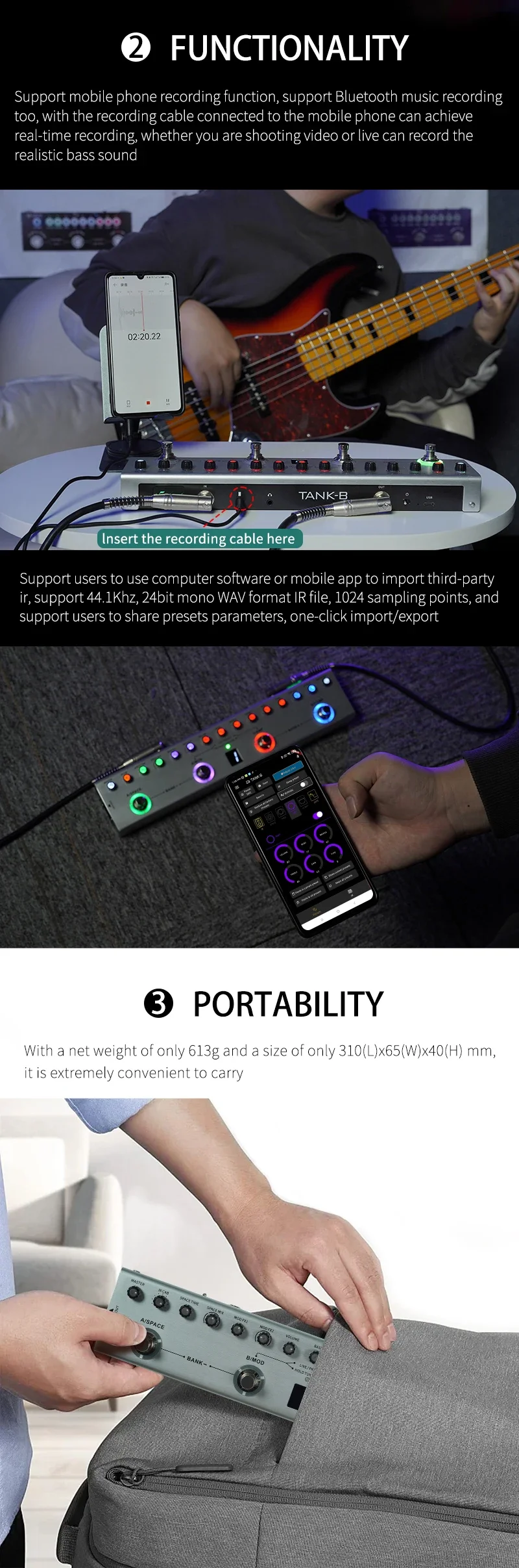M vave Tank G Pure Digital Multi Effects Guitar Pedal Effector Reverb Delay MOD AMP Built in Rechargeable Lithium Battery