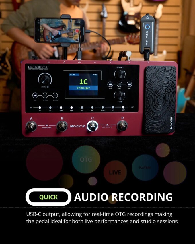 MOOER GE150 Pro/Pro Li New Guitar Amp Modelling Multi Effects Pedal Built-in 9 hrs Battery with 4 Footswitches, IR Loader, - Image 6
