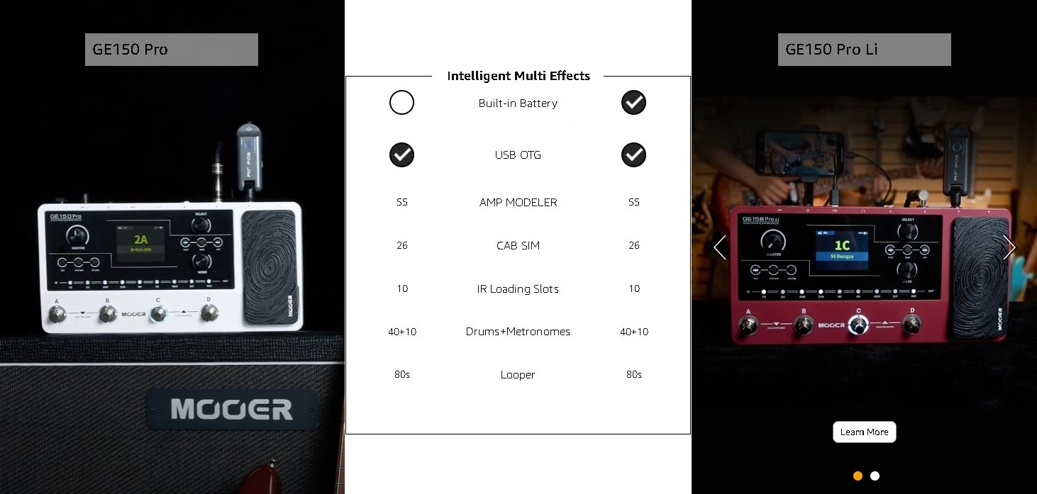 MOOER GE150 Pro/Pro Li New Guitar Amp Modelling Multi Effects Pedal Built-in 9 hrs Battery with 4 Footswitches, IR Loader,