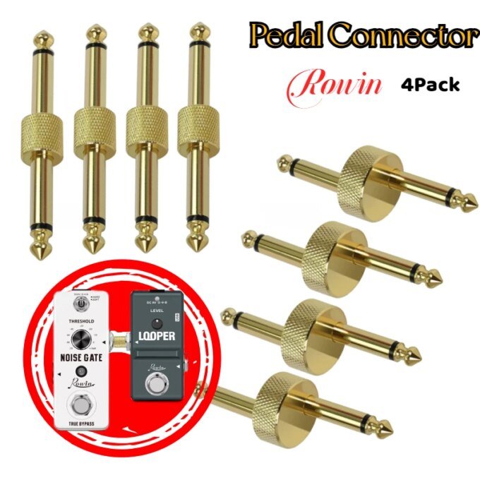 Rowin 4Pcs/Pack 6.35mm 1/4" Guitar Effect Pedal Connector Couplers Plug Male to Male Adaptor for Guitar Pedalboard Gold Planted