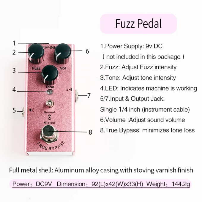 Fuzz Pedal Guitar Effect Pedal Classic Mini Fuzz Pedal For Electric Guitar True Bypass Adjust Tone Intensity 1/4 Jack - Image 5