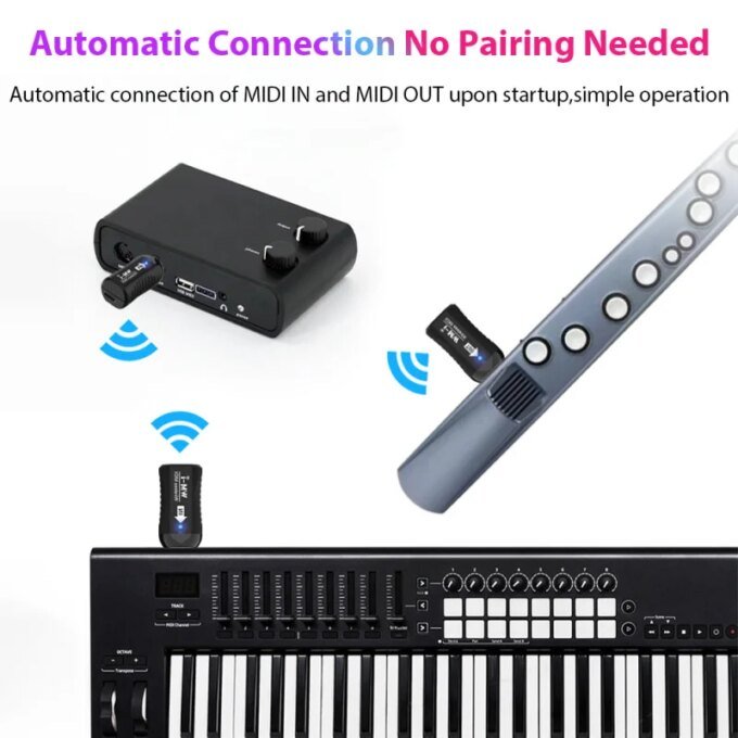 Wireless MIDI Adapter Rechargeable Audio Transmitter Receiver 2.4GHz Ultra-Low Latency Built-in Silent Portable MIDI Connector - Image 4