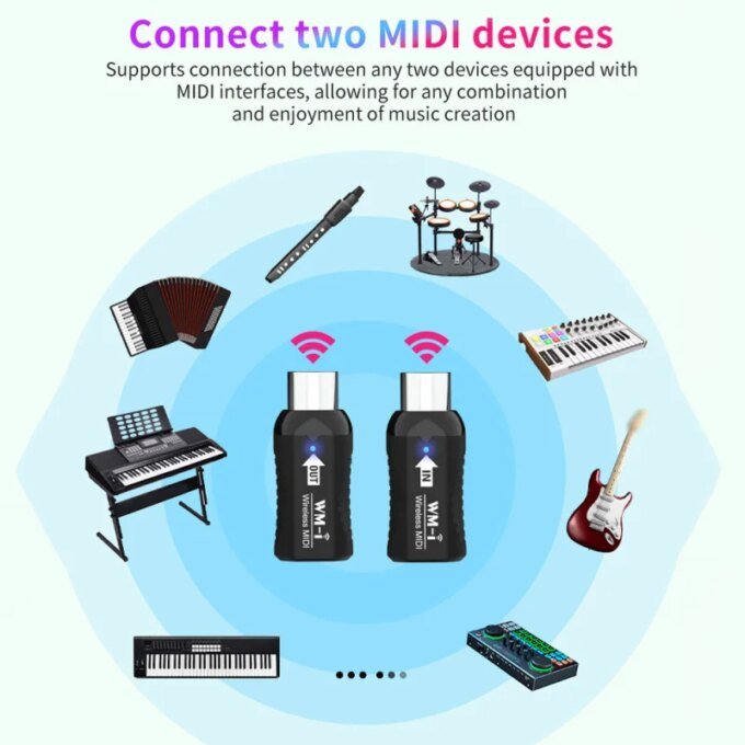 Wireless MIDI Adapter Rechargeable Audio Transmitter Receiver 2.4GHz Ultra-Low Latency Built-in Silent Portable MIDI Connector - Image 2