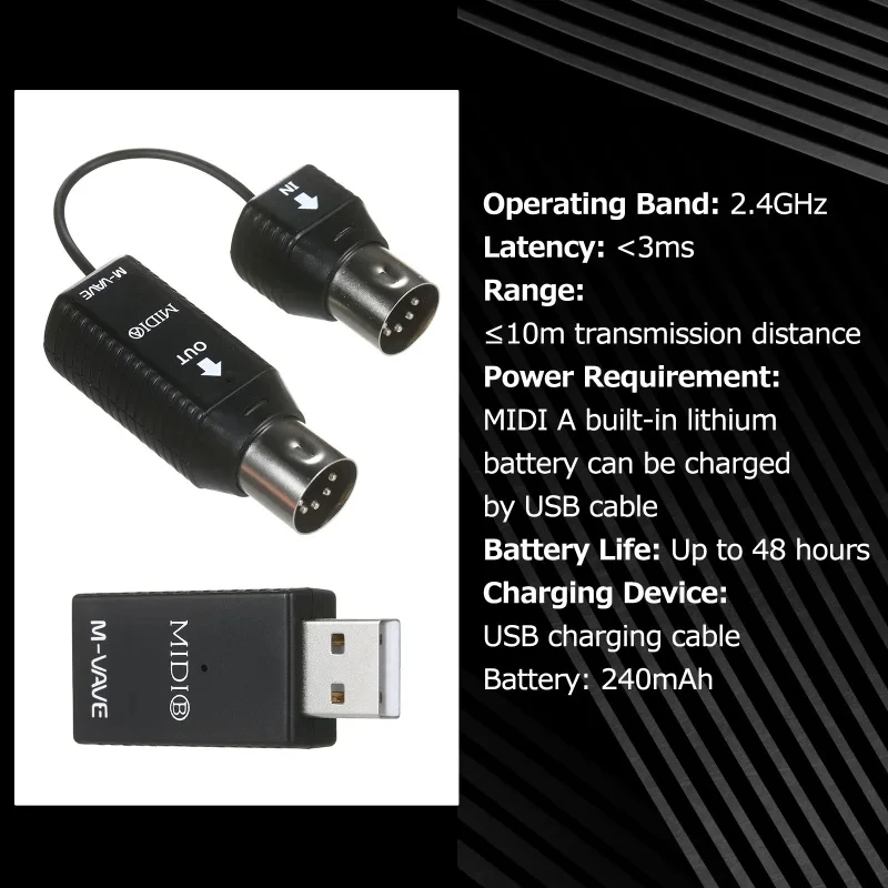M-VAVE MS1 Mini Wireless Transmission System MIDI System MIDI Wireless Adapter Plu Play Support for Devices with MIDI Interface