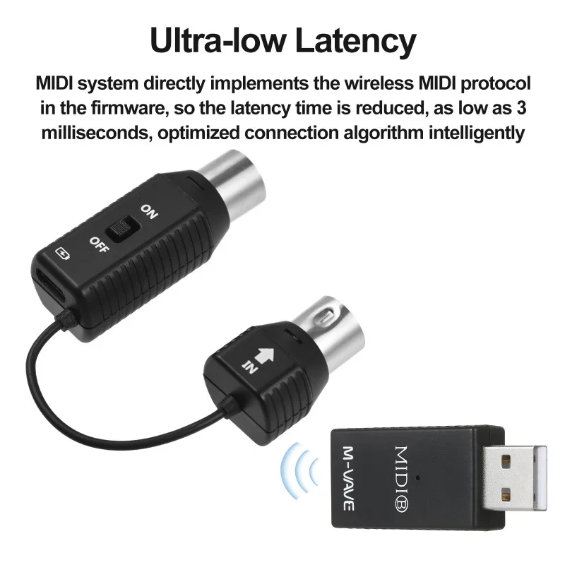M-VAVE MS1 Mini Wireless Transmission System MIDI System MIDI Wireless Adapter Plu Play Support for Devices with MIDI Interface