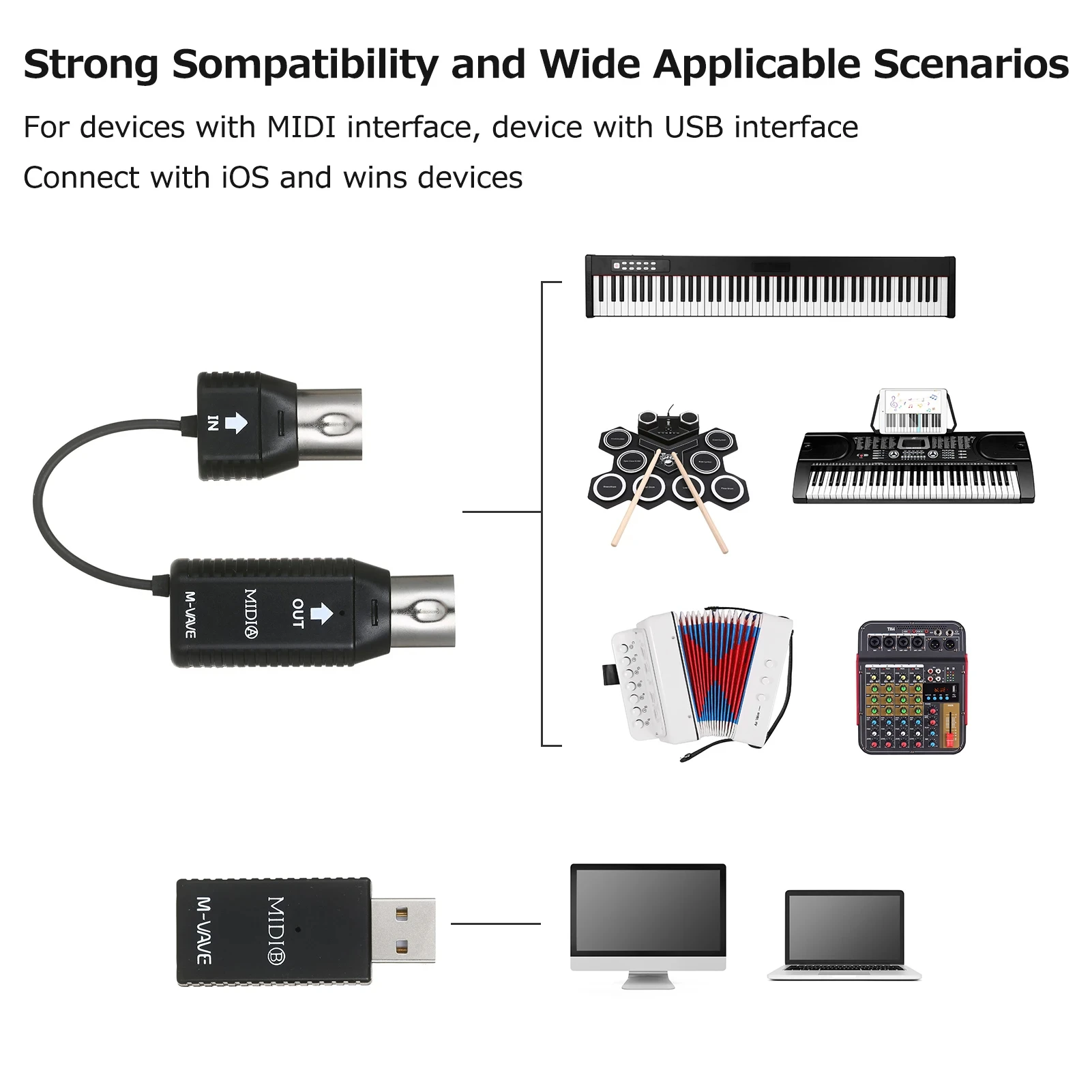 M-VAVE MS1 Mini Wireless Transmission System MIDI System MIDI Wireless Adapter Plu Play Support for Devices with MIDI Interface