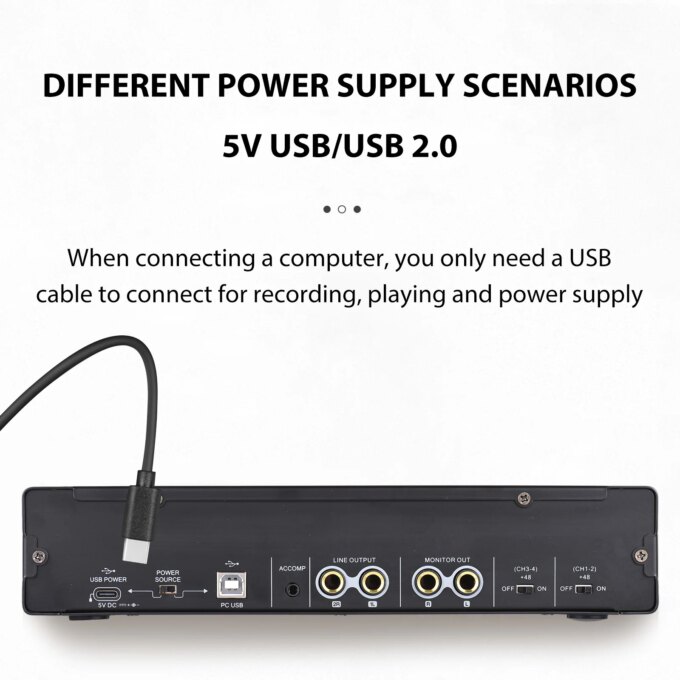 4 Channels Recording Sound Card with Driver Free Audio Interface 4-in 4-out USB Live Sound Card 24 bit/192khz 48V Phantom Power - Image 4