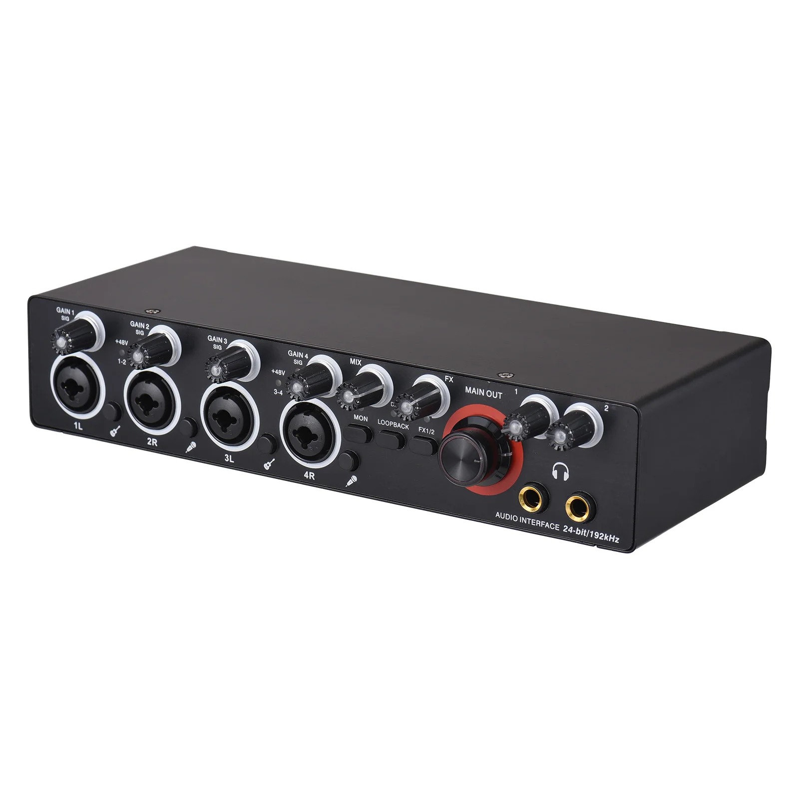 4 Channels Recording Sound Card with Driver Free Audio Interface 4-in 4-out USB Live Sound Card 24 bit/192khz 48V Phantom Power