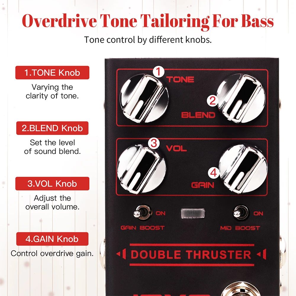 JOYO R-28 Double Thrust Bass Overdrive Effect Pedal Sharp & Grainy High Frequency Overdrive Pedal Designed for Bass Guitar JOYO R-28 Double Thrust Bass Overdrive Effect Pedal Sharp & Grainy High Frequency Overdrive Pedal Designed for Bass Guitar