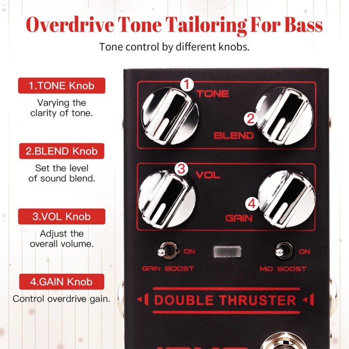 JOYO R-28 Double Thrust Bass Overdrive Effect Pedal Sharp & Grainy High Frequency Overdrive Pedal Designed for Bass Guitar - Image 3