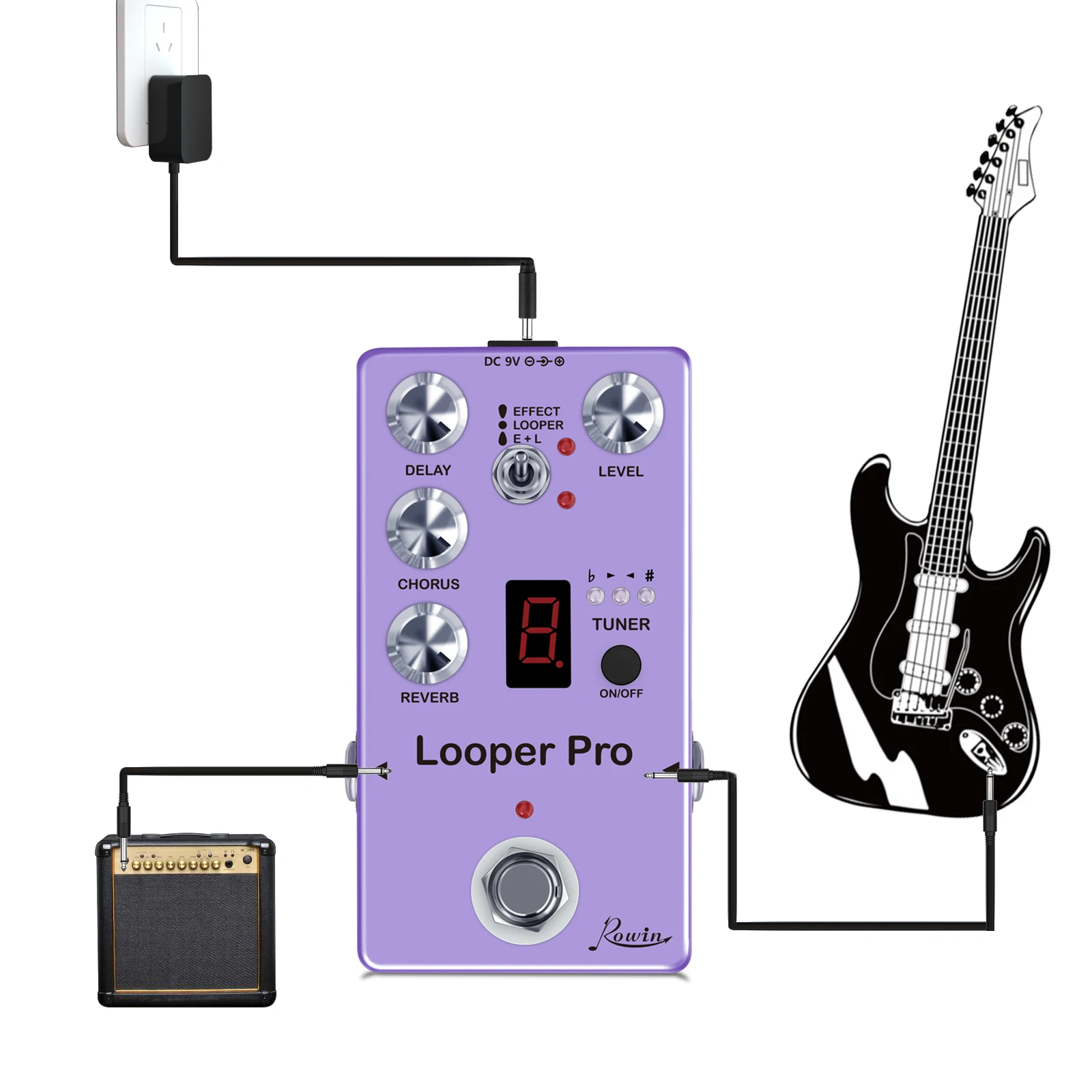 Rowin Guitar pedal  Tape Delay Vibrock Chorus Tremolo  Noise Killer Delay Tuner Chorus Reverb Looper Pedal