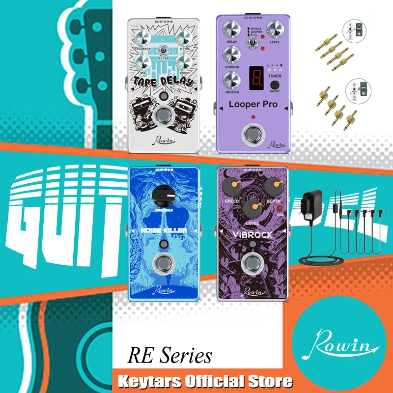 Rowin Guitar pedal  Tape Delay Vibrock Chorus Tremolo  Noise Killer Delay Tuner Chorus Reverb Looper Pedal