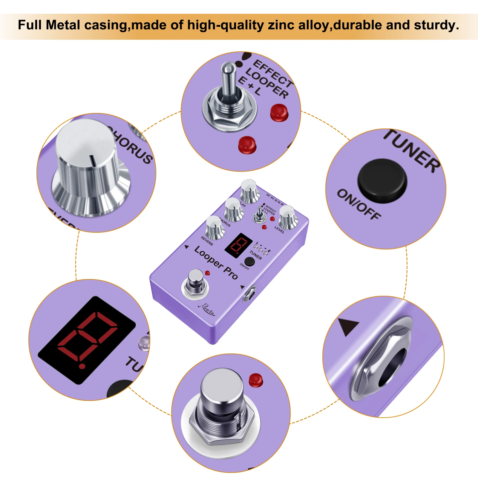 Rowin Guitar pedal  Tape Delay Vibrock Chorus Tremolo  Noise Killer Delay Tuner Chorus Reverb Looper Pedal