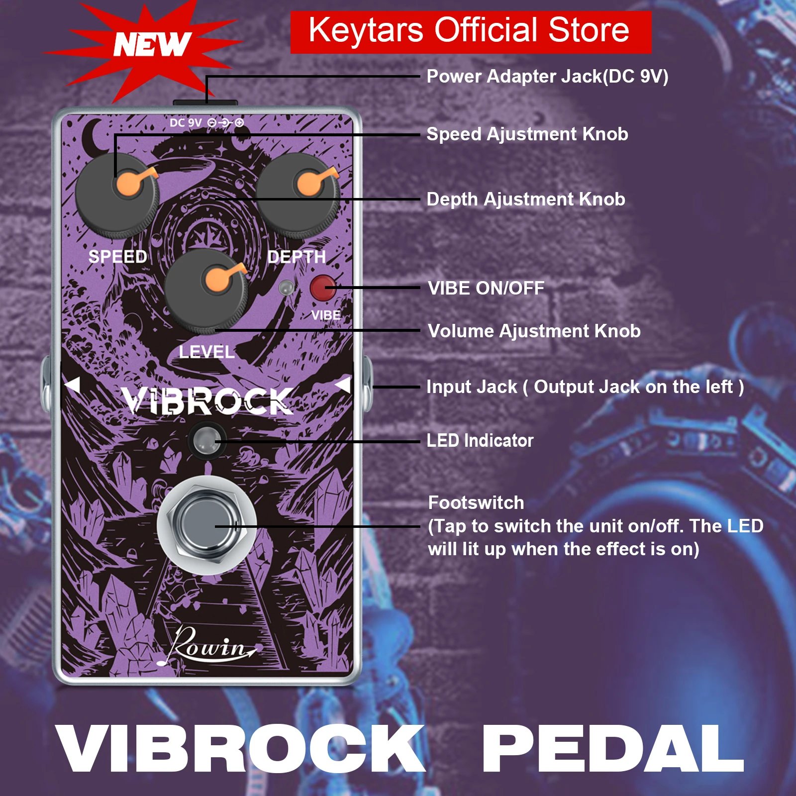 Rowin Guitar pedal  Tape Delay Vibrock Chorus Tremolo  Noise Killer Delay Tuner Chorus Reverb Looper Pedal
