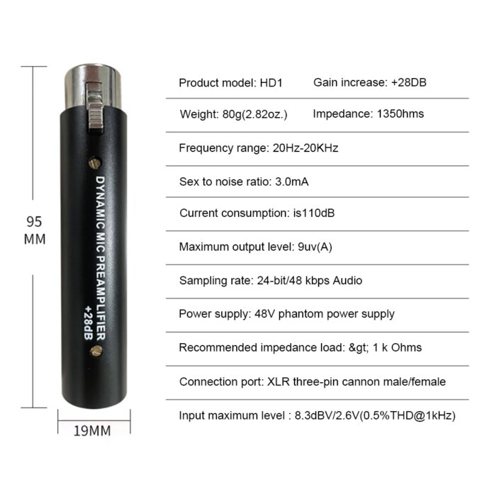 In-line Microphone Pream Low Noise Gain Amplifier XLR Connection Port Plug and Play Mic Preamplifier for Dynamic Microphone - Image 5