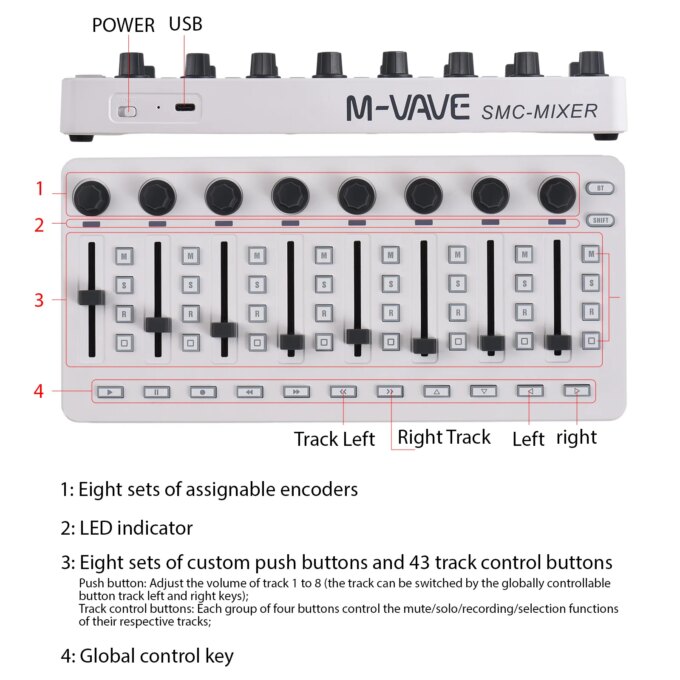 M-VAVE SMC-Mixer Wireless MIDI Controller Mixing Console BT Connection USB Controller Mixer for Most Electroacoustic Instruments - Image 6